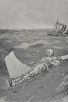 American adventurer Paul Boyton crossing the English Channel in a rubber suit, 1875 (litho)