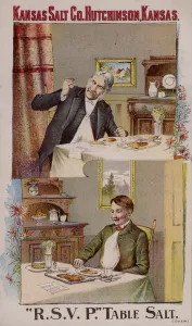 American trade card advertising the Kansas Salt Company, Hutchinson, Kansas (colour litho) American trade card advertising the Kansas Salt Company, Hutchinson, Kansas (colour litho)