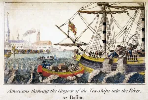 Americans throwing the cargoes of the tea ships into the river, at Boston Americans throwing the cargoes of the tea ships into the river, at Boston