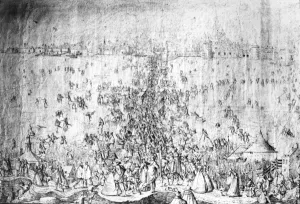 Amusements on the River Escaut (engraving) (sepia photo) Amusements on the River Escaut (engraving) (sepia photo)