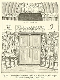 Saint Germain Gallery: Ancien grand portail de l eglise Saint-Germain des Pres, d apres un dessin reproduit par M Albert Lenoir (engraving)