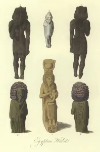 Ancient Egyptian statues or figurines (coloured engraving) Ancient Egyptian statues or figurines (coloured engraving)