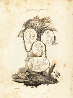 Conveyances Gallery: Ancient games - horse racing, quoit throwing, wrestling, etc, 1821 (engraving)