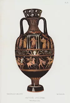 Ancient Greek amphora from Apulia, Italy (colour litho)