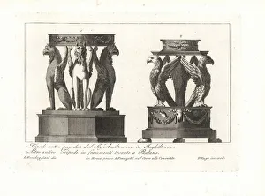 Ancient Roman tripods with griffins and eagles. 1802 (engraving) Ancient Roman tripods with griffins and eagles. 1802 (engraving)