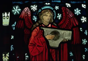 Detail of the Angel Musician, made by William Morris and Co., 1882 (stained glass) Detail of the Angel Musician, made by William Morris and Co., 1882 (stained glass)