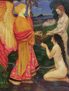 The Angel offering the fruits of the Garden of Eden to Adam and Eve (oil on canvas) The Angel offering the fruits of the Garden of Eden to Adam and Eve (oil on canvas)