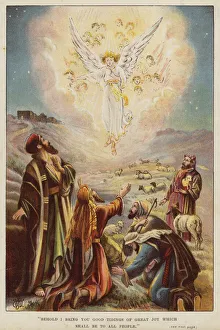 Angel telling the shephers of the birth of Jesus Christ (chromolitho) Angel telling the shephers of the birth of Jesus Christ (chromolitho)