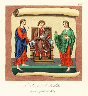 Anglo-Saxon ecclesiastical habits, 8th century, 1850 (engraving)