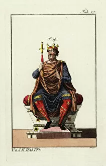 Poeple Gallery: Anglo Saxon king on his throne, 9th century. , 1796 (engraving)