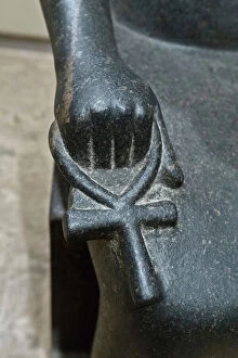 Superstition Gallery: Detail of the ankh held by Hathor, 1405-1367 BC, Luxor statue cache (stone)