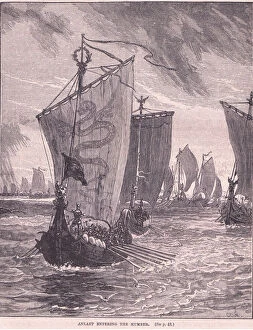 Anlaf entering the Humber AD 937 (litho)