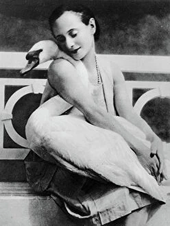 Swans Gallery: Anna Pavlova with her pet swan Jack, c.1905 (b / w photo)