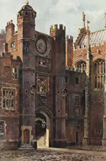 Hampton Court Palace Gallery: Anne Boleyns Gateway, Clock Court (colour litho)