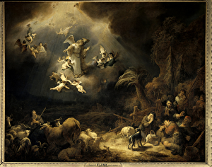 The announcement to the shepherds Painting by Govaert Flink (1615-1660) (ec.flam The announcement to the shepherds Painting by Govaert Flink (1615-1660) (ec.flam