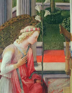 The Annunciation, detail of the Angel Gabriel (oil on panel) (detail of 244961) The Annunciation, detail of the Angel Gabriel (oil on panel) (detail of 244961)