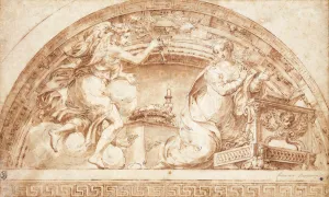 The Annunciation: A Design for a Lunette, (black chalk, pen and brown ink, brown wash) The Annunciation: A Design for a Lunette, (black chalk, pen and brown ink, brown wash)