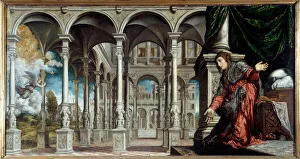 Annunciation. Painting by Paris Bordon or Bordone (1500-1571), 1545. Dim: 1, 20 x 1, 96m Annunciation. Painting by Paris Bordon or Bordone (1500-1571), 1545. Dim: 1, 20 x 1, 96m
