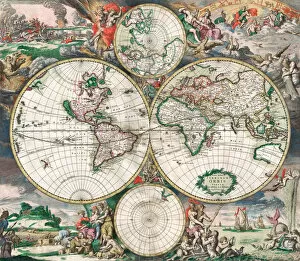 Mapmaking Gallery: Antique Dutch World Map, 1689 (coloured engraving)