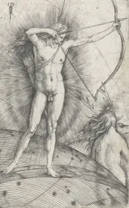 Apollo with bow and arrow on celestial globe and Diana with deer, 1503-5 (engraving) Apollo with bow and arrow on celestial globe and Diana with deer, 1503-5 (engraving)
