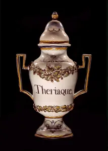 Apothecary pot containing theriac, an ancient remedy that owes its name to fight Apothecary pot containing theriac, an ancient remedy that owes its name to fight