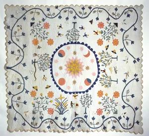 Applique quilt with Sun, Moon, Stars and the Garden of Eden, from Arkansas, c Applique quilt with Sun, Moon, Stars and the Garden of Eden, from Arkansas, c