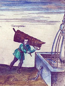 An apprentice fetching water from a fountain, 1598 (hand coloured copper engraving An apprentice fetching water from a fountain, 1598 (hand coloured copper engraving