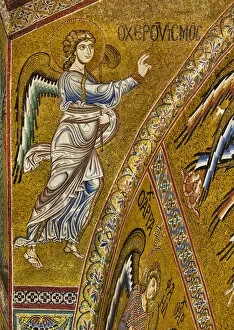 Apse: Announcing Angel, Byzantine mosaic with a golden background in the tympanum of the apse (mosaic)
