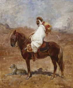 An Arab on a Horse in a Desert Landscape, (oil on canvas) An Arab on a Horse in a Desert Landscape, (oil on canvas)