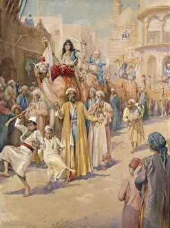 An Arab Wedding Procession Through Cairo, (watercolour and bodycolour) An Arab Wedding Procession Through Cairo, (watercolour and bodycolour)