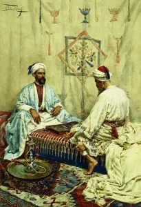 Arabs playing Backgammon in an Interior, (watercolour) Arabs playing Backgammon in an Interior, (watercolour)