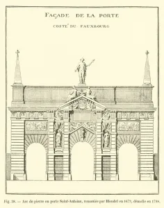Arc de pierre ou porte Saint-Antoine, remaniee par Blondel en 1672, demolie en 1788 (engraving) Arc de pierre ou porte Saint-Antoine, remaniee par Blondel en 1672, demolie en 1788 (engraving)