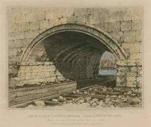 Arch of old London Bridge called Long Entry Lock (coloured engraving)
