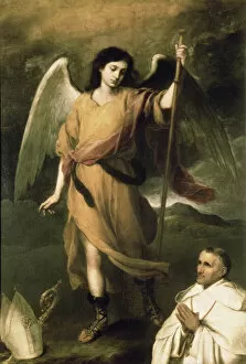 Praying Collection: Archangel Raphael with Bishop Domonte (oil on canvas)
