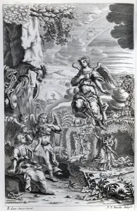 The archangel Uriel informs Gabriel that Satan is in the Garden of Eden, illustration The archangel Uriel informs Gabriel that Satan is in the Garden of Eden, illustration