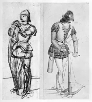 Archer and crossbowman during the reign of Louis XI (1461-83) (pencil on paper)