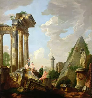 An Architectural Capriccio with a Preaching Apostle before Ruins (oil on canvas)
