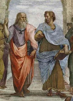 Paintings Gallery: Aristotle and Plato: detail of School of Athens, 1510-11 (fresco) (detail of 472)