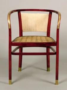 Armchair, 1902 (stained beech wood, upholstered back & brass fittings) Armchair, 1902 (stained beech wood, upholstered back & brass fittings)