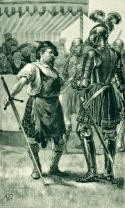 The armourer offers his services in the combat (litho) The armourer offers his services in the combat (litho)