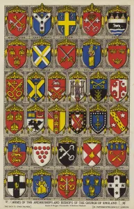 Boys Own Gallery: Arms of the archbishops and bishops of The Church Of England (colour litho)