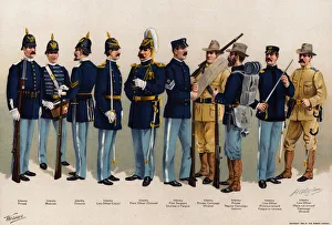 US Army, uniforms, 10 infantry figures, 1899 (colour litho) US Army, uniforms, 10 infantry figures, 1899 (colour litho)