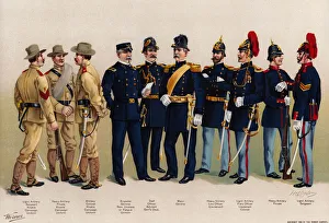 US Army, uniforms, 7 Artillery, 3 Officers figures, 1899 (colour litho) US Army, uniforms, 7 Artillery, 3 Officers figures, 1899 (colour litho)