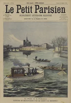 Arrest of poachers by the police boat La Mouette on the River Seine in Paris Arrest of poachers by the police boat La Mouette on the River Seine in Paris