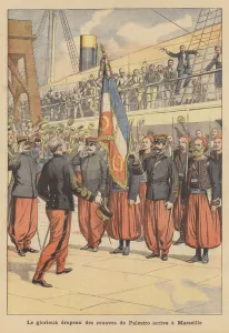 Arrival of the flag of the Zouaves of Palestro at Marseilles (colour litho) Arrival of the flag of the Zouaves of Palestro at Marseilles (colour litho)
