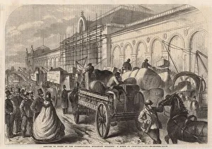 Arrival of goods at the International Exhibition building; a scene in Cromwell Road (engraving) Arrival of goods at the International Exhibition building; a scene in Cromwell Road (engraving)