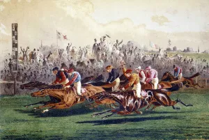 Arrival of a horse race. 19th century illustration Arrival of a horse race. 19th century illustration