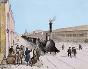 Arrival of the Paris Orleans Line freight train - Engraving of the 19th century - Privee Arrival of the Paris Orleans Line freight train - Engraving of the 19th century - Privee