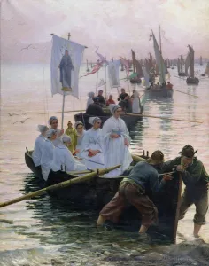 The Arrival of the Procession of St. Anne from Fouesnant to Concarneau, 1887 (oil The Arrival of the Procession of St. Anne from Fouesnant to Concarneau, 1887 (oil