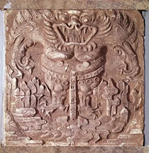 Art coreen: gray terracotta brick depicting a monster. Kingdom of Paekche Art coreen: gray terracotta brick depicting a monster. Kingdom of Paekche